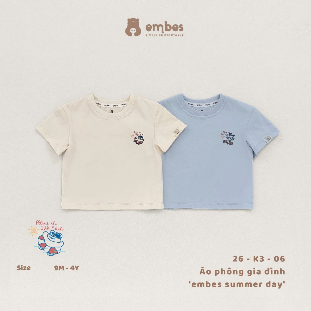Áo Phông Cho Bé "Embes Summer Day", Áo Cộc Tay In Họa Tiết Chất Cotton Mềm Cho Bé Size Từ 8-17Kg