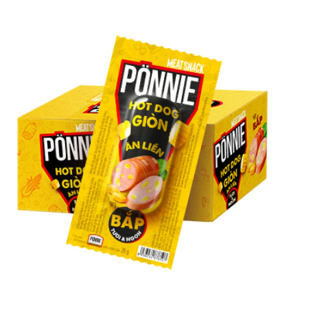 Hộp 20 Cây Xúc Xích Giòn Ăn Liền Ponnie Vị Bắp ( 20 Cây x 28gr)