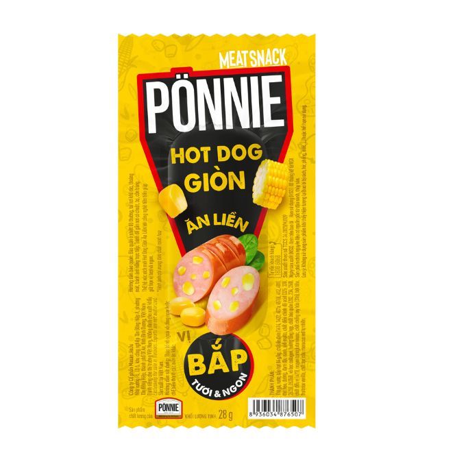 Hộp 20 Cây Xúc Xích Giòn Ăn Liền Ponnie Vị Bắp ( 20 Cây x 28gr)