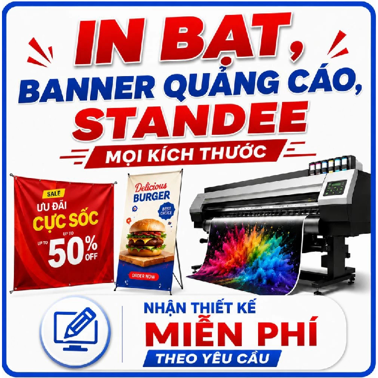 In bạt, in biển quảng cáo. in banner, standee mọi kích cỡ thiết kế miễn phí.