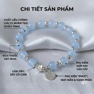 Vòng Tay Lưu Ly Nhân Tạo Thủy Tinh Lắc Tay Nữ Co Giãn Mặt Chữ Phúc May Mắn Hạt 8mm Phụ Kiện Thời Trang Phối Hợp Kim Cao