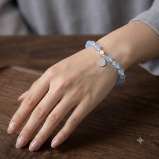 Vòng Tay Lưu Ly Nhân Tạo Thủy Tinh Lắc Tay Nữ Co Giãn Mặt Chữ Phúc May Mắn Hạt 8mm Phụ Kiện Thời Trang Phối Hợp Kim Cao
