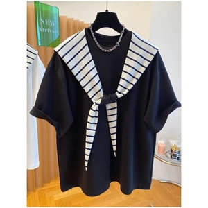 Áo Phông Cổ tròn Nam Nữ Unisex Mix Kèm Khăn Kẻ Chất Liệu Thun Cotton Mềm Mịn Co Dãn