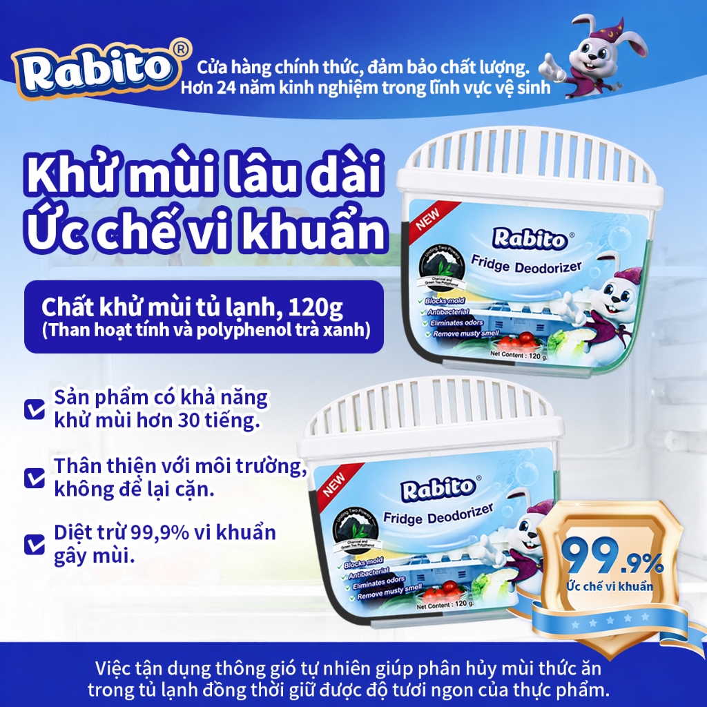 Gel khử mùi tủ lạnh Rabito (Than hoạt tính)  Loại bỏ và hấp thụ các mùi khó chịu; giúp giữ thực phẩm tươi ngon sự kếthợp