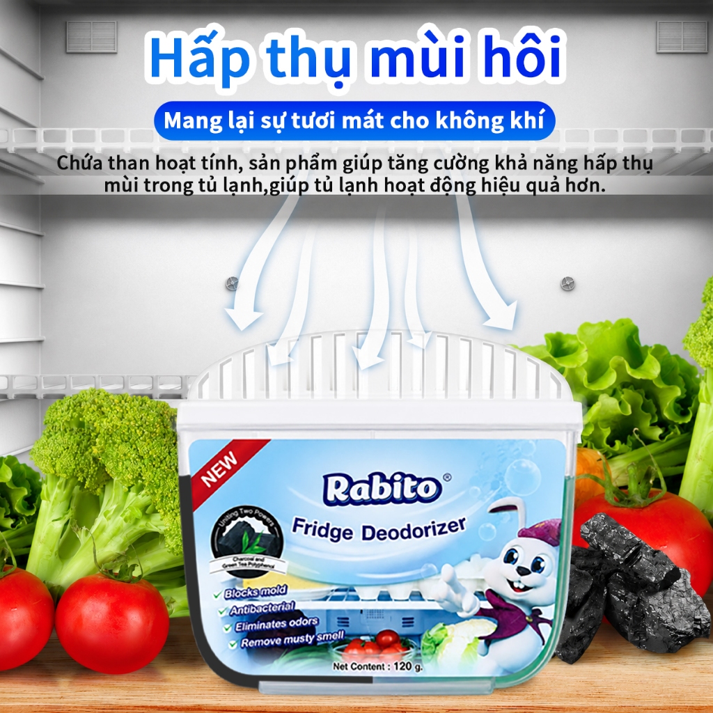 Gel khử mùi tủ lạnh Rabito (Than hoạt tính)  Loại bỏ và hấp thụ các mùi khó chịu; giúp giữ thực phẩm tươi ngon sự kếthợp