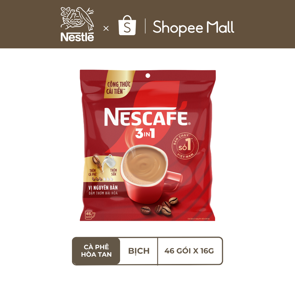 [CÔNG THỨC CẢI TIẾN] Túi Cà phê Hòa tan NESCAFÉ VỊ NGUYÊN BẢN 46 gói - Đậm thơm hài hòa
