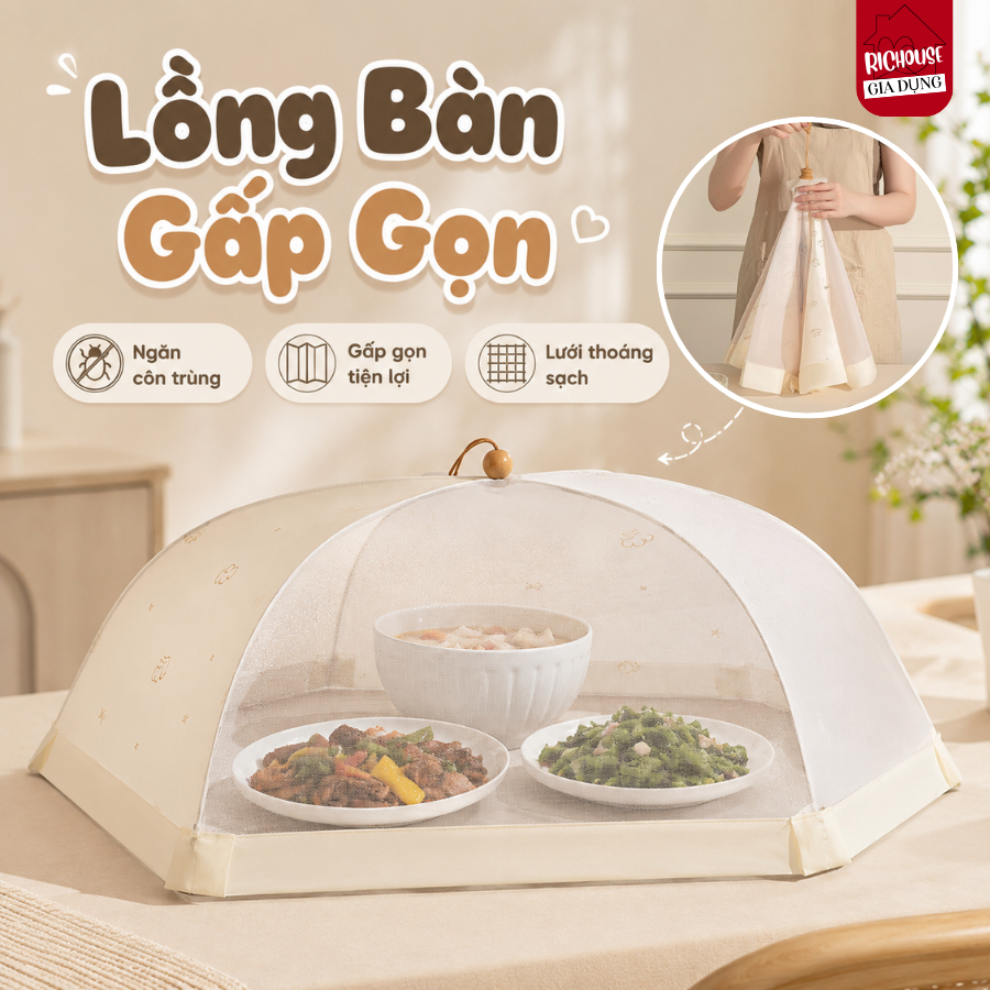 Lồng Bàn Che Thức Ăn Gấp Gọn, Màn Chụp Thức Ăn Chống Ruồi Muỗi Tiện Lợi