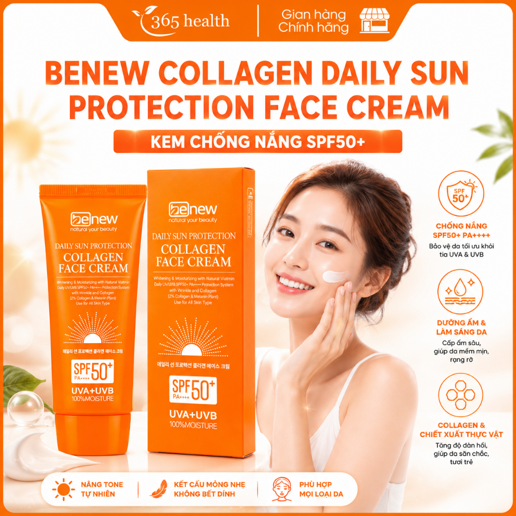 Kem chống nắng cho da mặt Benew Collagen Sun Cream 70ml