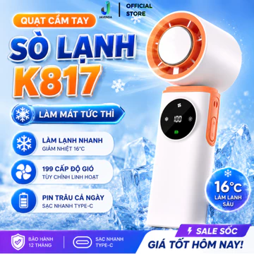 Quạt Cầm Tay Sò Lạnh K817, Quạt Mini Cầm Tay 199 Cấp Độ Gió Đèn Pin LED Gập 110° Sạc Type-C Quạt Mini Cầm Tay Siêu Mát