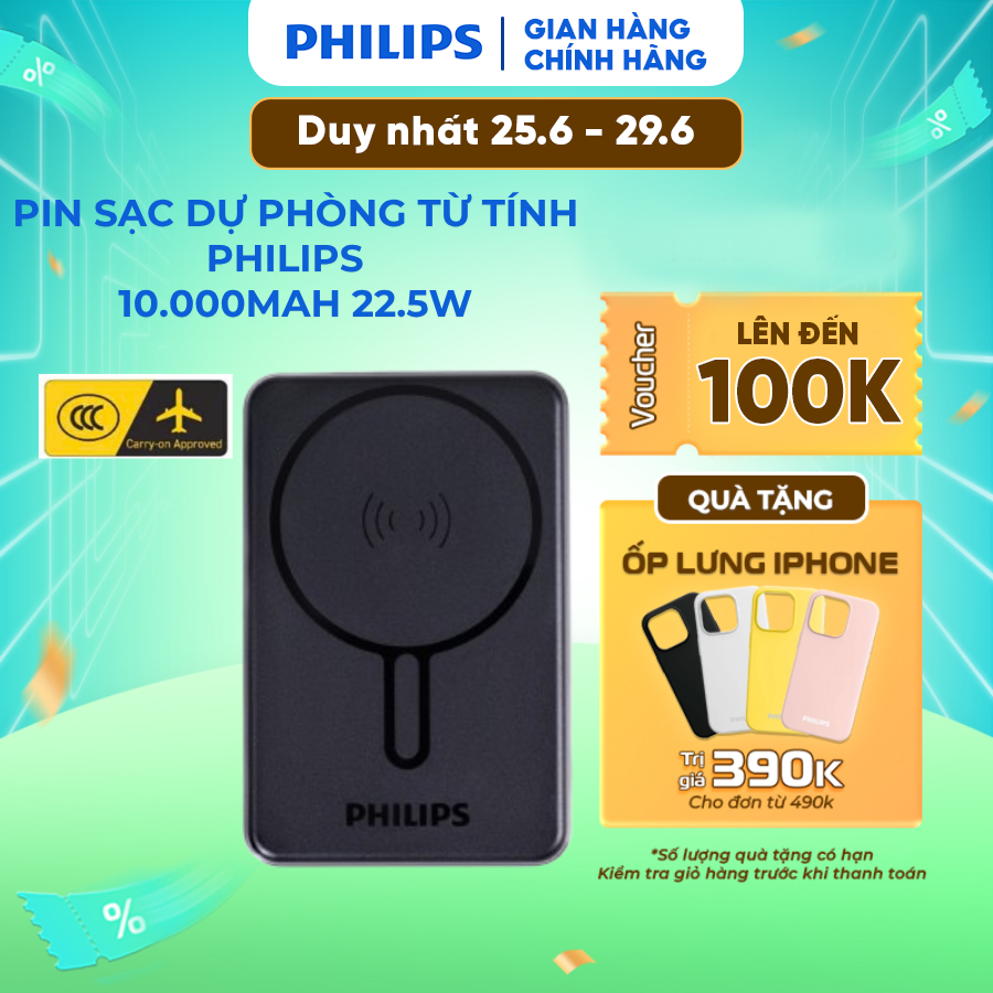 [Chứng Nhận CCC] Pin Sạc Dự Phòng Từ Tính Philips DLP6759 10.000mAh 22.5W, có 3C, mang lên máy bay