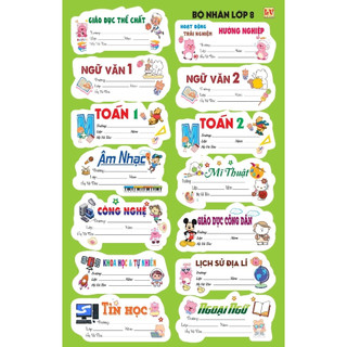 ̣( Xấp 5 Tờ 60 Nhãn ) Bộ Nhãn Vở In Riêng Từng Môn Học Cho Học Sinh (Lớp 1 - 12) – Thiết Kế Đẹp Mắt