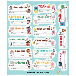 ̣( Xấp 5 Tờ 60 Nhãn ) Bộ Nhãn Vở In Riêng Từng Môn Học Cho Học Sinh (Lớp 1 - 12) – Thiết Kế Đẹp Mắt