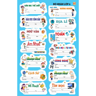 ̣( Xấp 5 Tờ 60 Nhãn ) Bộ Nhãn Vở In Riêng Từng Môn Học Cho Học Sinh (Lớp 1 - 12) – Thiết Kế Đẹp Mắt