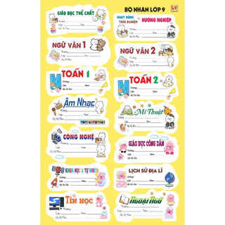 ̣( Xấp 5 Tờ 60 Nhãn ) Bộ Nhãn Vở In Riêng Từng Môn Học Cho Học Sinh (Lớp 1 - 12) – Thiết Kế Đẹp Mắt