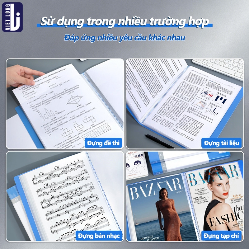 File Bìa Lá A4 Đựng Tài Liệu Học Sinh Đa Năng, 30/60 Lá Nhựa PP Dày Chống Thấm Nước, Lưu Trữ Giấy Tờ Văn Phòng Gọn Gàng