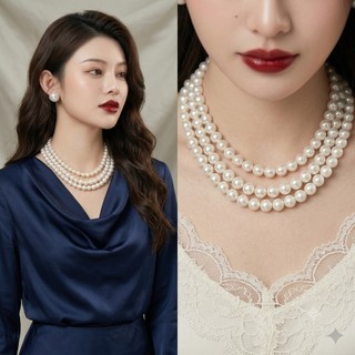 [ DAISYN ] N679 dây chuyền áo dài 3 sợi , vòng cổ áo tấc , dây chuyền ngọc trai nhân tạo 10li sang trọng