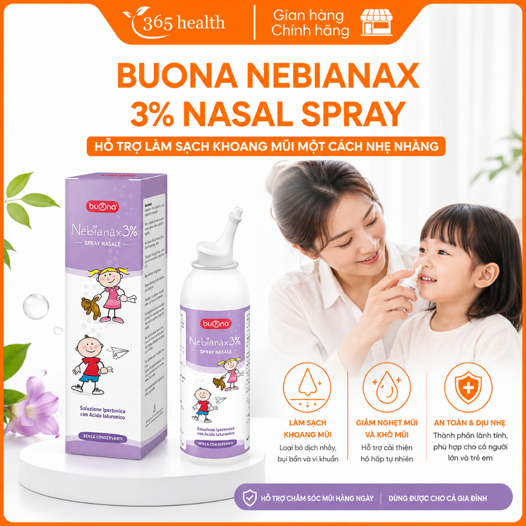 Bình Xịt Mũi Dung Dịch Ưu Trương Buona Nebianax 3% Spray Nasale Lọ 100ml Cho Bé Sổ Mũi, Nghẹt Mũi