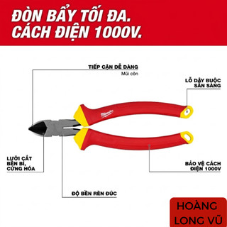 Kim Điện, Kìm Cắt Chéo Cách Điện 1000V 8" MILWAUKEE 48-22-2208 - An Toàn Khi Sử Dụng - Chính Hãng
