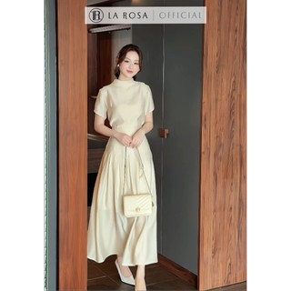 Set Váy Tiểu Thư Thanh Lịch La Rosa Áo Ngắn Tay Cổ Cao Phối Chân Váy Dài Xếp Ly Nhẹ Nhàng Đi Tiệc Hẹn Hò Đều Hợp S1107
