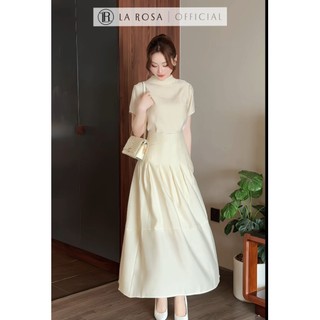 Set Váy Tiểu Thư Thanh Lịch La Rosa Áo Ngắn Tay Cổ Cao Phối Chân Váy Dài Xếp Ly Nhẹ Nhàng Đi Tiệc Hẹn Hò Đều Hợp S1107