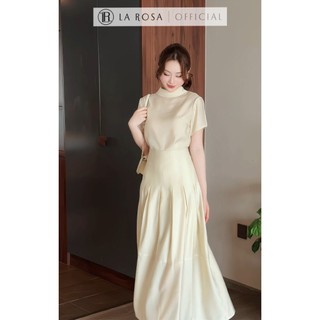 Set Váy Tiểu Thư Thanh Lịch La Rosa Áo Ngắn Tay Cổ Cao Phối Chân Váy Dài Xếp Ly Nhẹ Nhàng Đi Tiệc Hẹn Hò Đều Hợp S1107