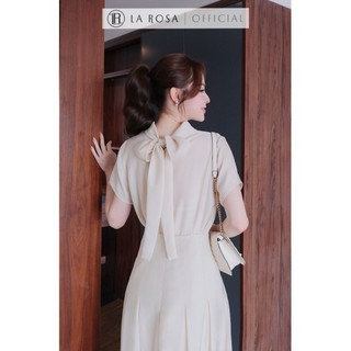 Set Váy Tiểu Thư Thanh Lịch La Rosa Áo Ngắn Tay Cổ Cao Phối Chân Váy Dài Xếp Ly Nhẹ Nhàng Đi Tiệc Hẹn Hò Đều Hợp S1107