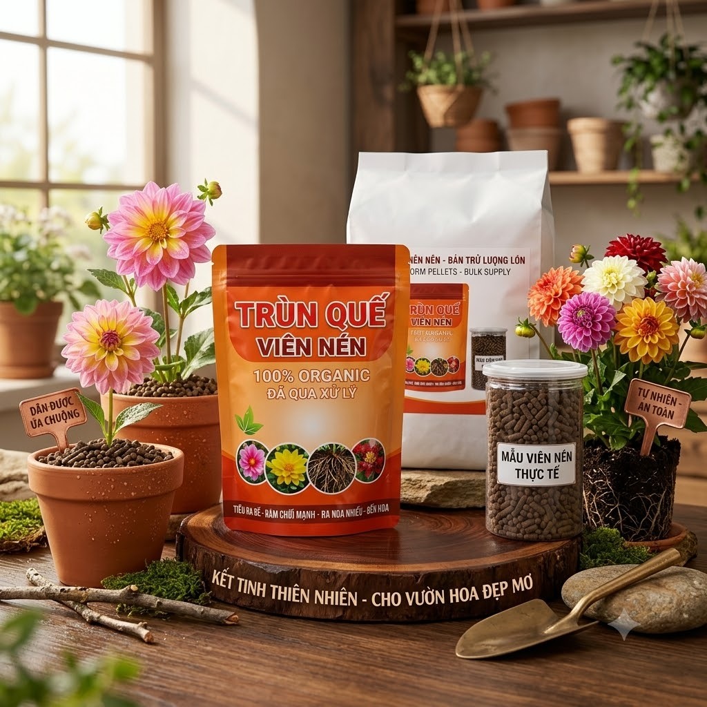 [CHÍNH HÃNG] Phân Trùn Quế Viên Nén Cao Cấp Organic Tan Chậm - Siêu Kích Rễ, Đâm Chồi, Dưỡng Hoa Cho Lan Và Cây Cảnh