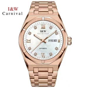 Đồng Hồ Nam Chính Hãng I&W Carnival 751G-T16 Vàng Hồng Full Box Chống Nước Kính Sapphire (Máy Cơ Tự