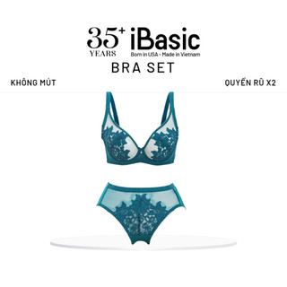 Bộ đồ lót nữ iBasic áo ngực có gọng không mút ren lưới thêu hoa cup 3/4 T-shirt BRAW166 và PANW166
