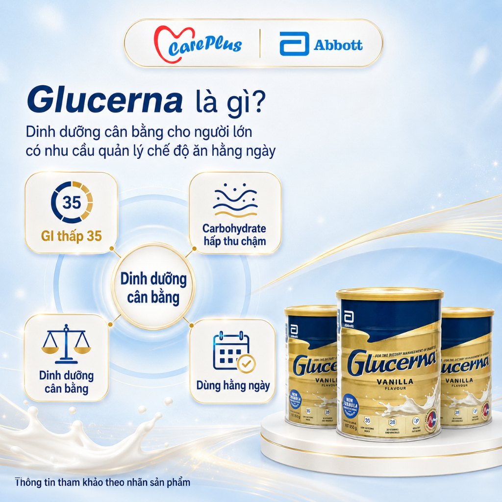 Glucerna Abbott Úc 850g Vanilla combo 3 lon, GI thấp 35, quản lý chế độ ăn, HSD 05/2028