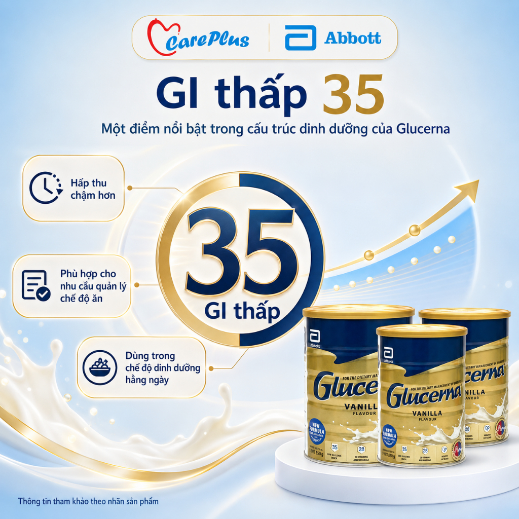 Glucerna Abbott Úc 850g Vanilla combo 3 lon, GI thấp 35, quản lý chế độ ăn, HSD 05/2028
