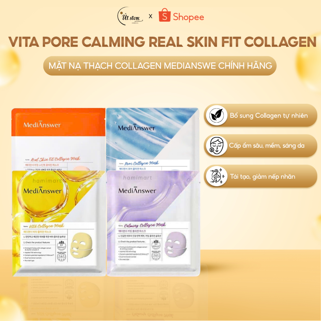 Mặt nạ thạch Collagen 4 màu gồm  Vita, MediAnswe Pore, MediAnswer Real Skin Fit, MediAnswer Calming - Hộp