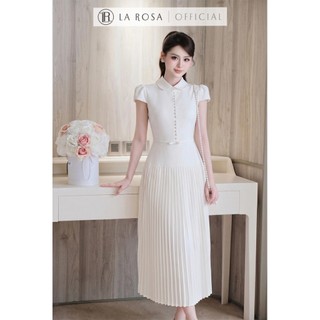 Váy Đầm Liền Công Sở La Rosa Đầm Dáng Dài Dập Ly Cổ Sen Đính Nơ Eo Thanh Lịch Quý Cô Sang Chảnh V1478