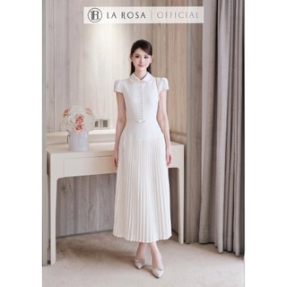 Váy Đầm Liền Công Sở La Rosa Đầm Dáng Dài Dập Ly Cổ Sen Đính Nơ Eo Thanh Lịch Quý Cô Sang Chảnh V1478