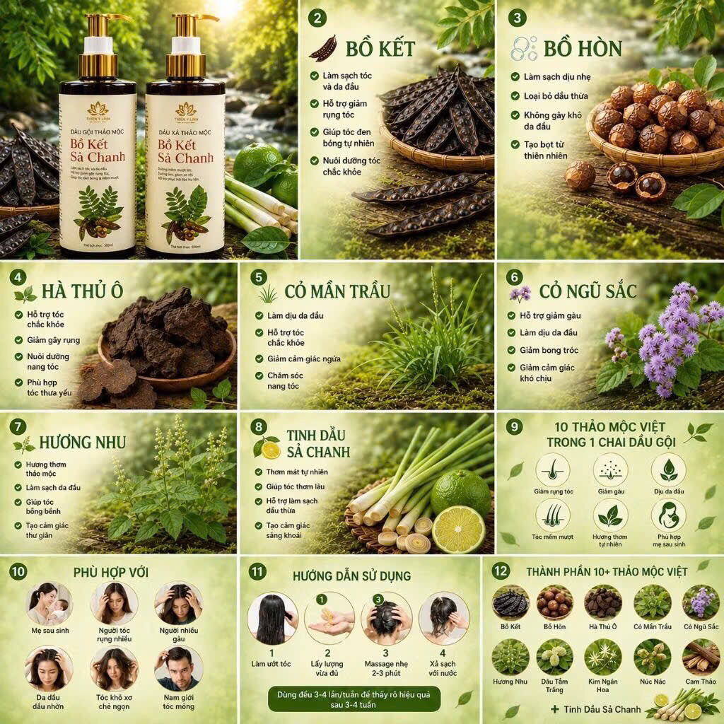 Dầu gội Bồ kết sả chanh 500ml/chai