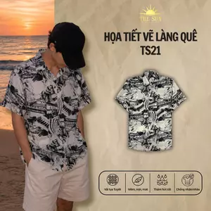 Áo Sơ Mi Lụa Họa Tiết Vẽ Làng Quê, Cuban Shirt Chất Lụa Tuyết Mềm Mịn, Thoáng Mát, Thấm Hút, Chống Nhăn - Size 50-100kg