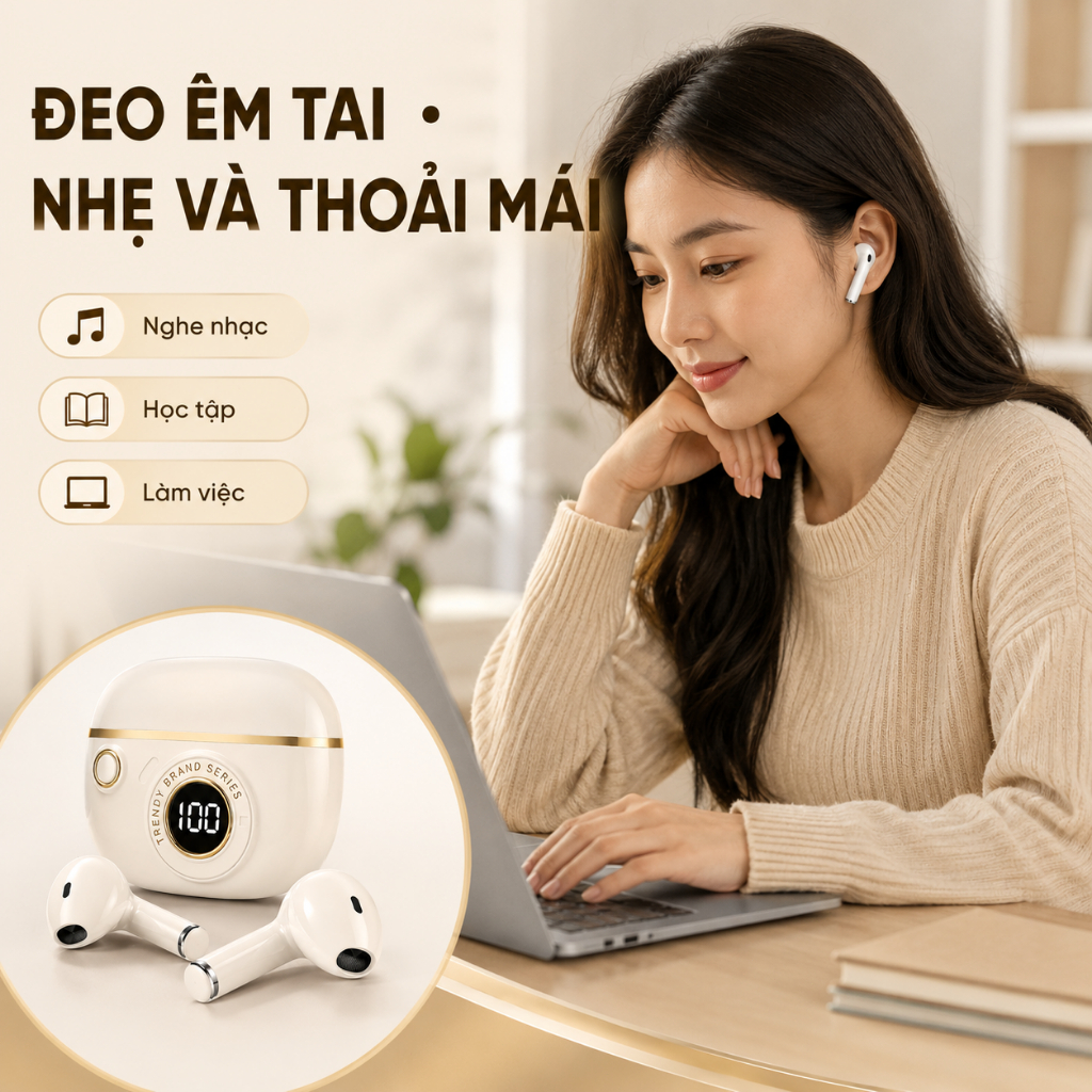 Tai Nghe Bluetooth 5.4 Không Dây｜Màn Hình LED｜Cảm Ứng｜Âm Thanh HiFi｜Đeo Êm Tai