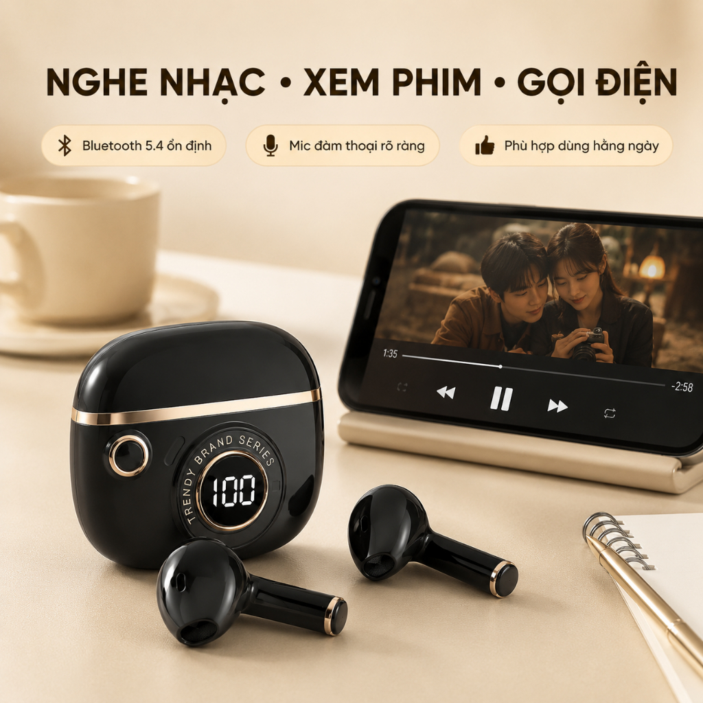 Tai Nghe Bluetooth 5.4 Không Dây｜Màn Hình LED｜Cảm Ứng｜Âm Thanh HiFi｜Đeo Êm Tai