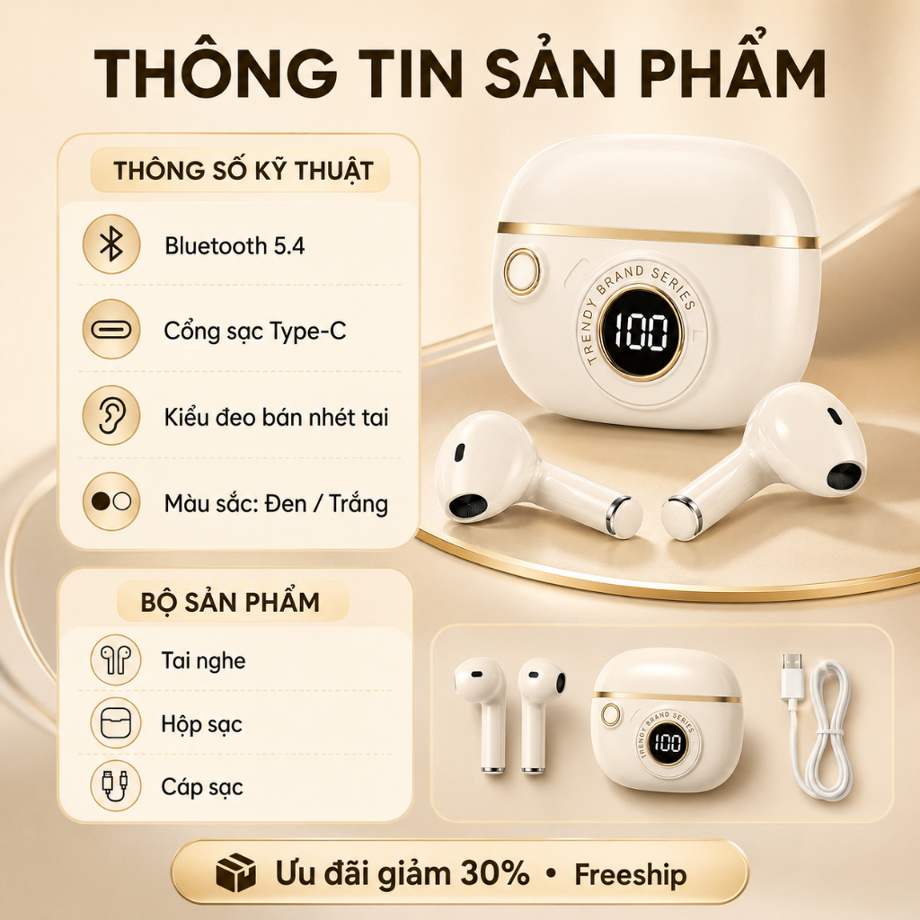 Tai Nghe Bluetooth 5.4 Không Dây｜Màn Hình LED｜Cảm Ứng｜Âm Thanh HiFi｜Đeo Êm Tai