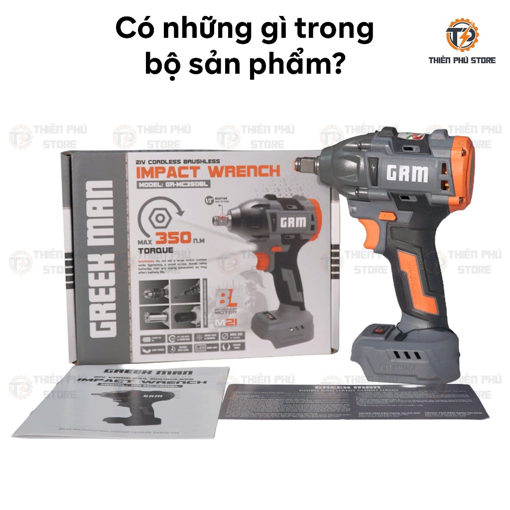 Thân Máy Siết Bulong GREEKMAN GR-MC350BL | Lực Siết 350Nm | Động Cơ Không Chổi Than | Đầu 1/2 Inch | Đa Năng Chính Hãng