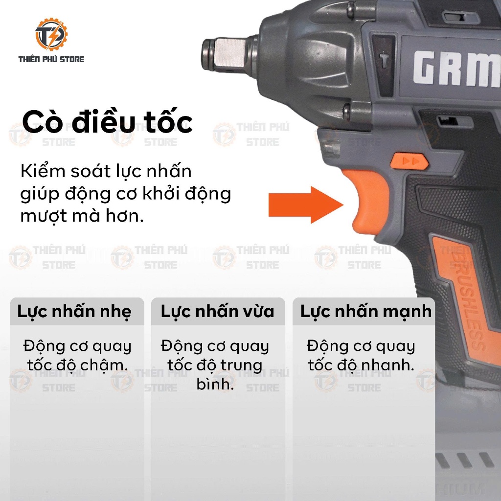 Thân Máy Siết Bulong GREEKMAN GR-MC350BL | Lực Siết 350Nm | Động Cơ Không Chổi Than | Đầu 1/2 Inch | Đa Năng Chính Hãng