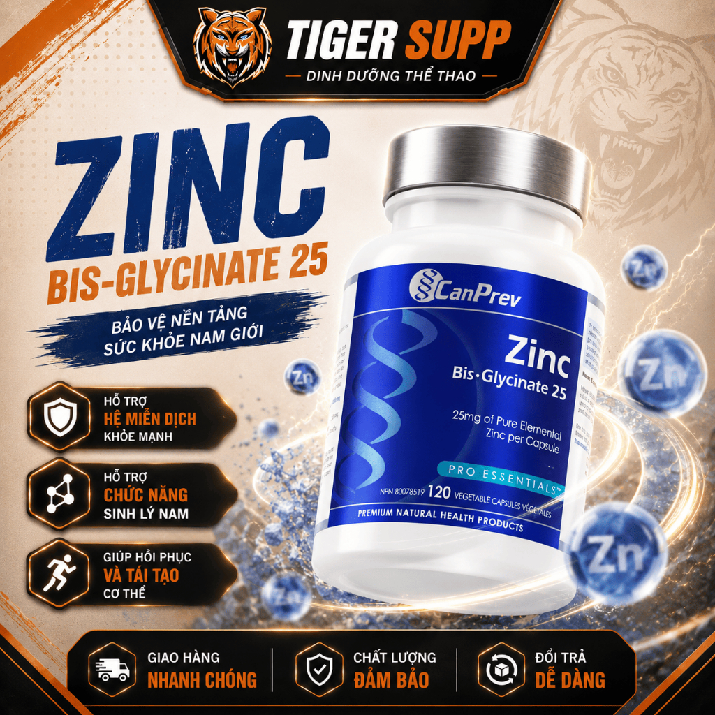 Thực Phẩm Bảo Vệ Sức Khoẻ CanPrev Zinc Bis-Glycinate 25 - Bổ Sung Kẽm, Sức Khỏe Sinh Lý Chính Hãng Canada