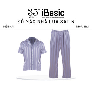 Bộ mặc nhà nam iBasic satin sọc tay ngắn quần dài - HOMM019