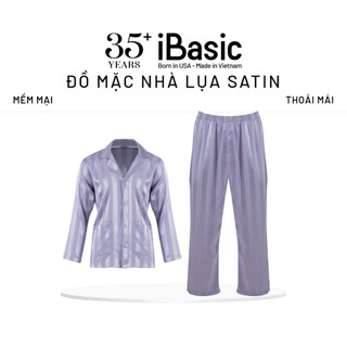 Bộ mặc nhà nam iBasic satin sọc tay dài quần dài - HOMM020