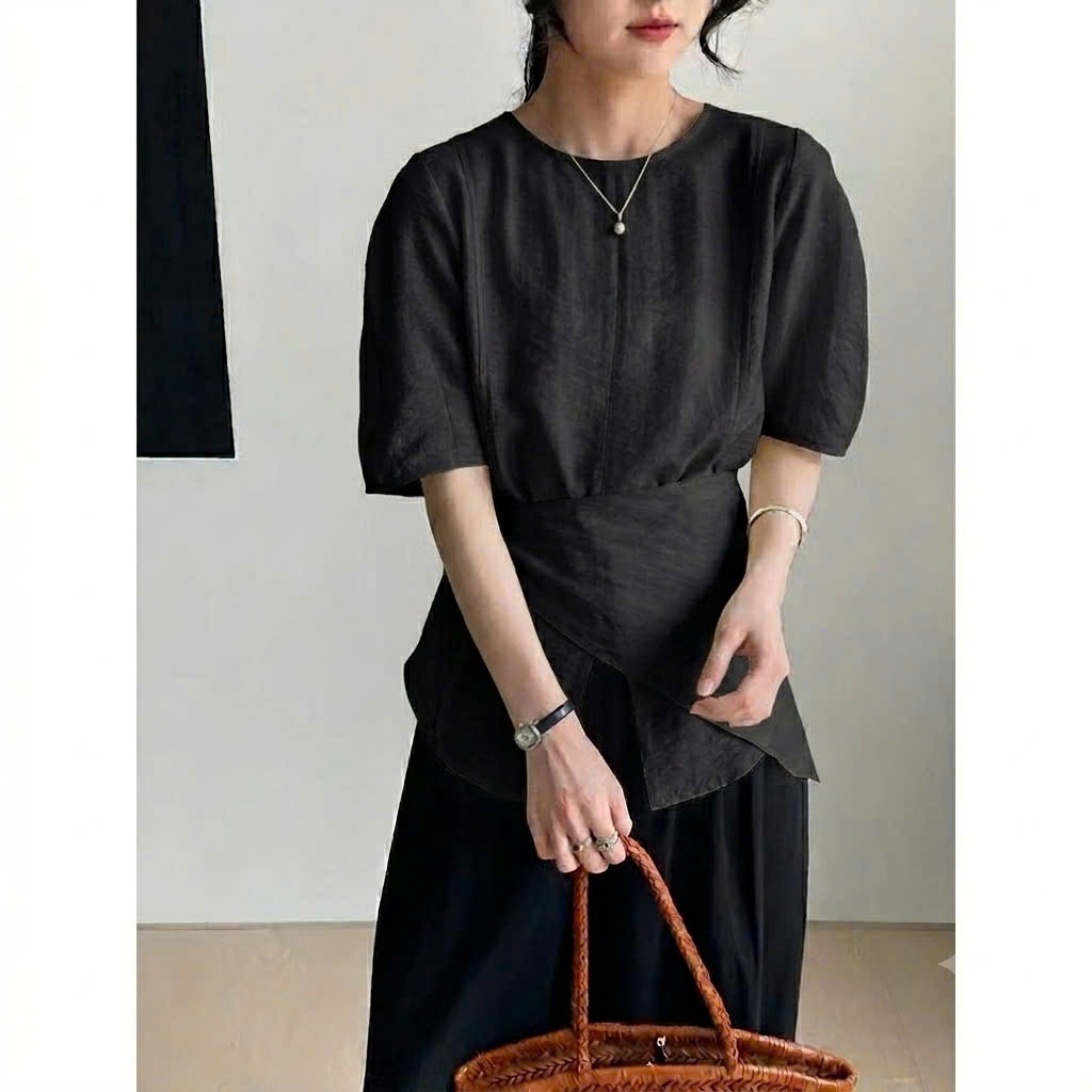 𝗧𝗶𝗲𝗻 𝗟𝗶𝗻𝗲𝗻- | BEELY | Áo Linen Tưng vân gỗ kèm tà
