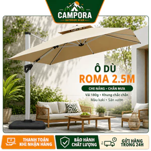 Ô Dù Lệch Tâm Vuông 2.5x2.5M Cao Cấp Đa Năng – Che Mưa Nắng, Xoay 360, Chống UV, Sân Vườn Quán