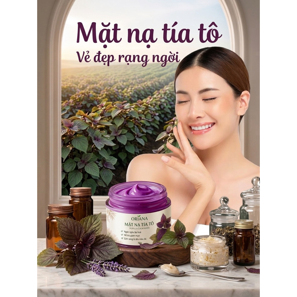 Mặt Nạ Tía Tô Cho Da Nám, Tàn Nhang (  Tặng  Kèm Cọ ) 50g