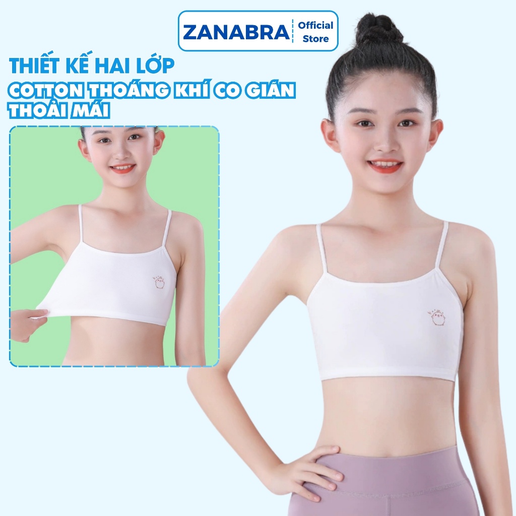 Áo Lá Cho Bé Gái Không Đệm Co Giãn Thoải Mái - Áo Lót Học Sinh Cotton Họa Tiết Đáng Yêu ZANABRA B402