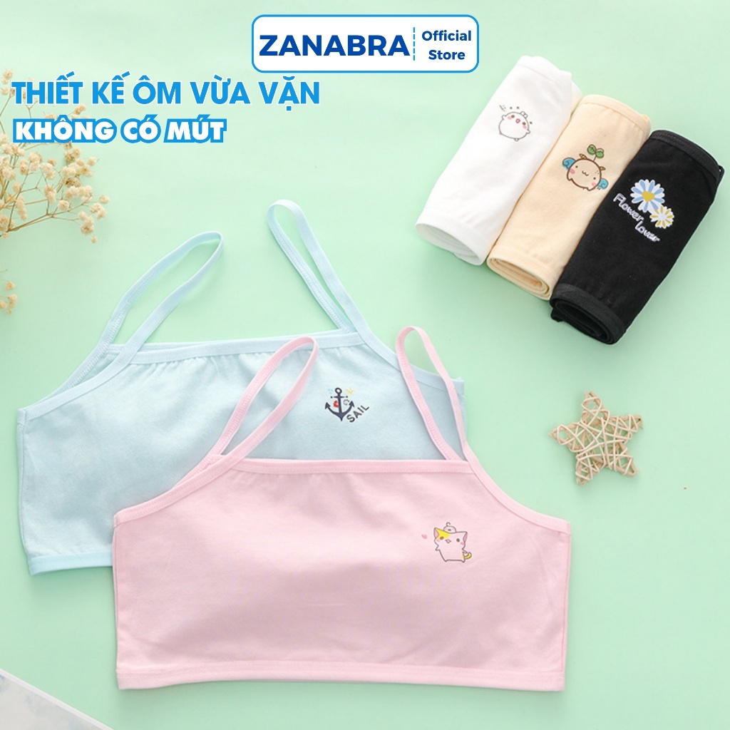 Áo Lá Cho Bé Gái Không Đệm Co Giãn Thoải Mái - Áo Lót Học Sinh Cotton Họa Tiết Đáng Yêu ZANABRA B402