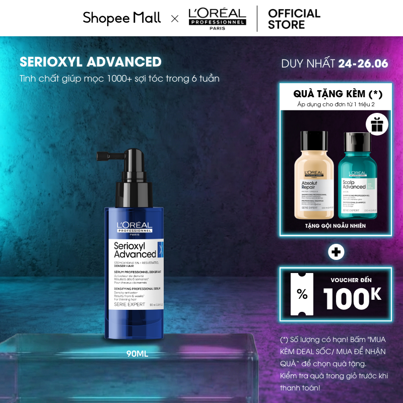 Tinh chất xịt tăng mật độ làm dày tóc chuyên nghiệp L'Oréal Professionnel Serioxyl Advanced 90ml - Dành cho tóc thưa